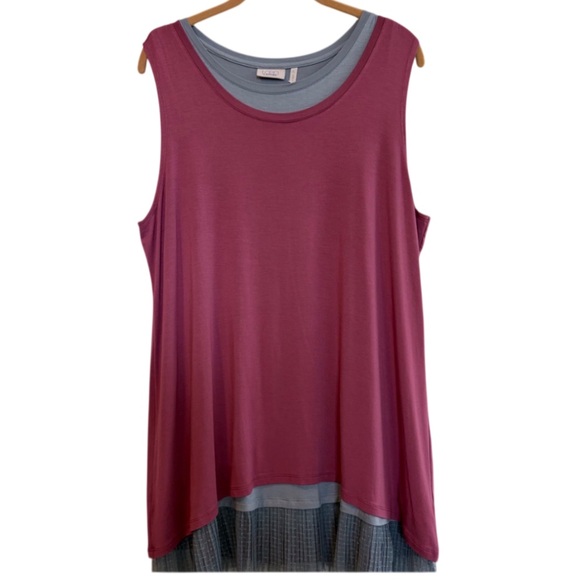LOGO LAYERS by Lori Goldstein 2 Piece Tank Set Mesh Hem Soft Plum Blue Gray EUC - Picture 2 of 15